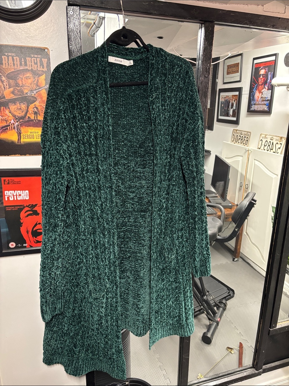 JustFab Deep Green Chenille Open-Front Cardigan